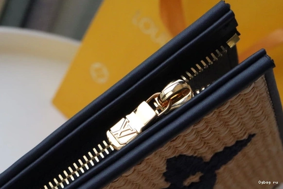 VUITTON Raffia Toiletry Monogram Pouch LOUIS 0729